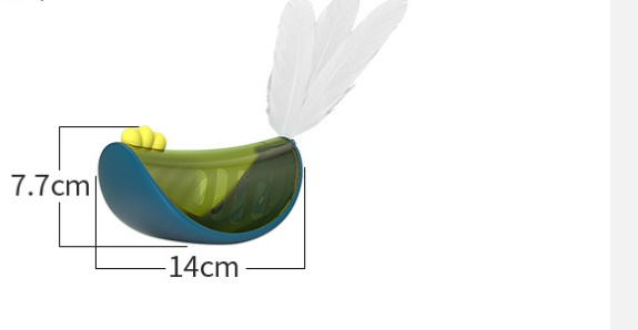 Cat tumbler toy showing 14 cm length and 7.7 cm height