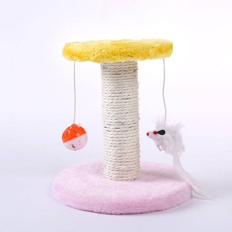 Small cat scratching post with hanging toys