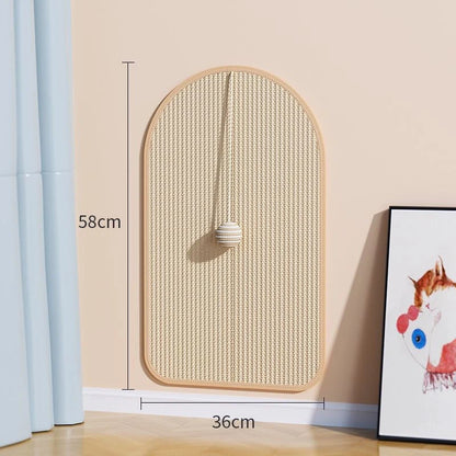 Large wall mounted sisal cat scratcher showing 58 × 36 cm size