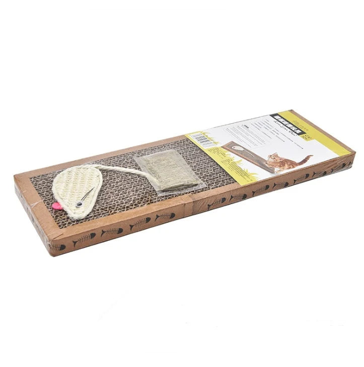 Large rectangular cat scratching board with attached cat toy