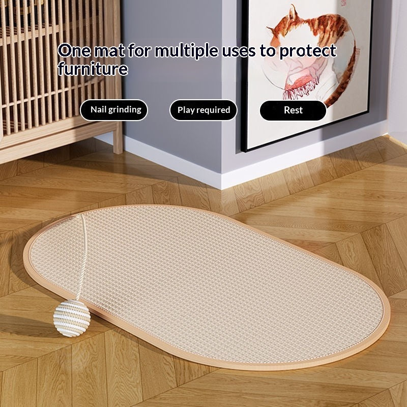 Sisal cat scratching mat shown for scratching, play and rest