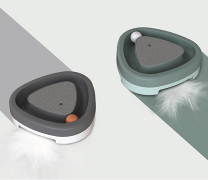 Interactive automatic cat toy shown in two colour options