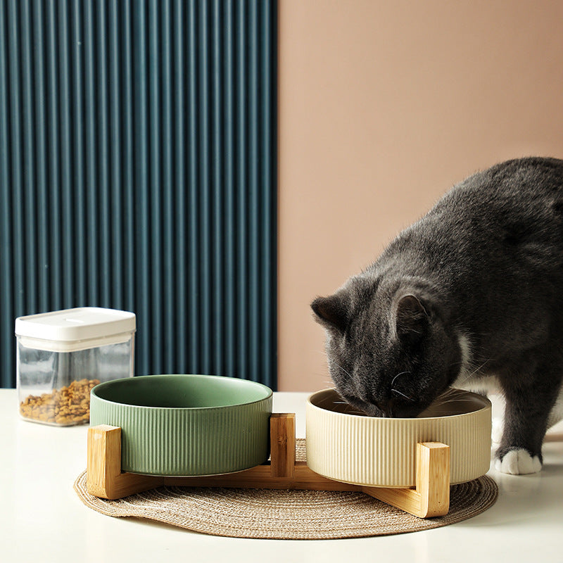 Tilted ceramic cat bowl side view