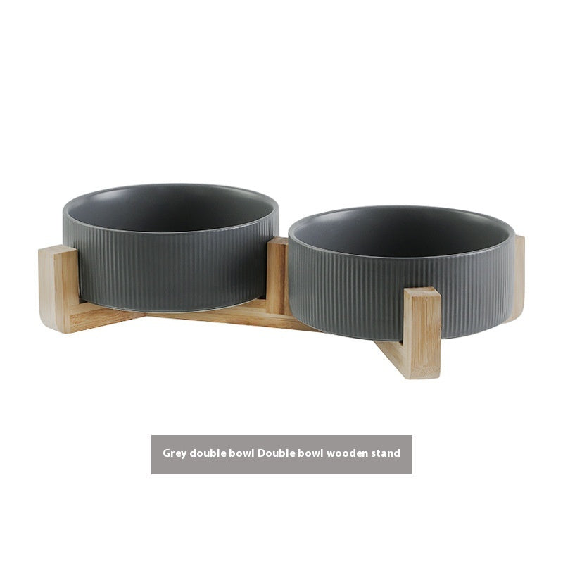 Anti-tumble ceramic bowl wooden stand