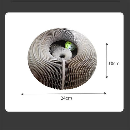 Round corrugated paper cat scratcher showing 24 cm by 10 cm dimensions